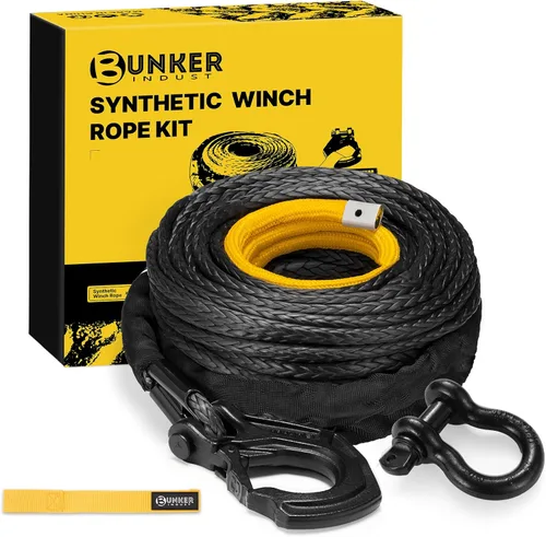 Vista 9 de BUNKER INDUST Cuerda de cabrestante sintética de 3/8 pulgadas x 85 pies, cable de cabrestante de 25000 libras de repuesto con funda protectora