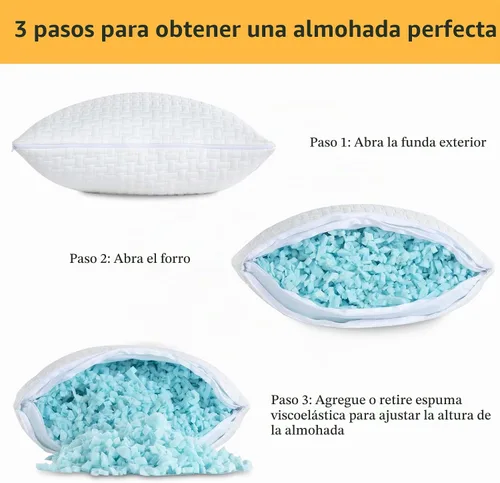 Vista 3 de HOMBYS 2 almohadas de cama extra firmes para dormir, almohadas de espuma viscoelástica trituradas tamaño estándar, para dormir de lado, espalda