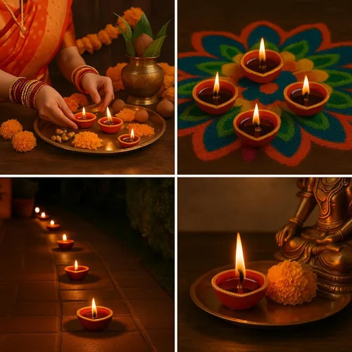 Vista 4 de Pure Source India Diya decorativa hecha a mano de terracota, 3 pulgadas, 6 piezas, multicolor