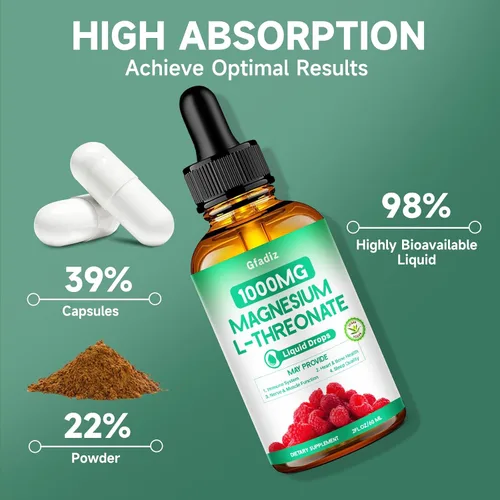 Vista 6 de L-treonato de magnesio 1000 mg, treonato de magnesio con teanina, apigenina y bálsamo de limón, magnesio líquido para la salud del cerebro, sueño