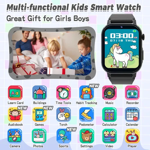 Vista 2 de Reloj Inteligente para Niños Varones, Reloj Inteligente de Juegos para Niños con 32 Juegos Pantalla Táctil HD Cámara de Video Reproductor de Música