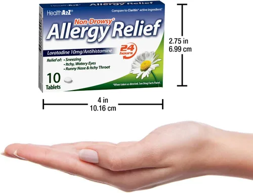 Vista 3 de HealthA2Z® Alivio para la alergia Loratadina 10 mg Antihistamínico Sin somnolencia Alivio de la picazón de garganta, estornudos, secreciones