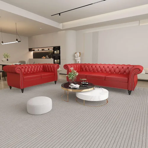 Vista 52 de QHITTY Juego de 2 piezas para sala de estar, Sofá Seccional Chesterfield Silla Contemporáneo Tapizado de Terciopelo Loveseat Juego de Sofás