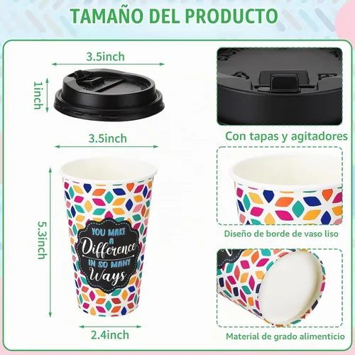 Vista 3 de Paquete de 50 tazas de café desechables de 16 onzas con tapas