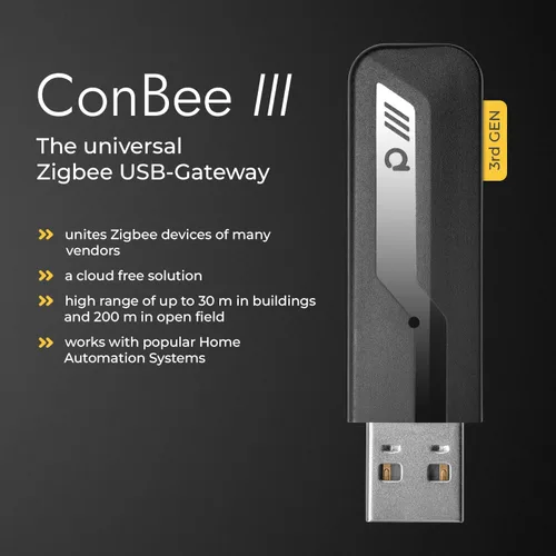 Vista 2 de ConBee III - Universal Zigbee 3.0 USB Gateway dongle, incl. deCONZ & Phoscon App, domótica, asistente del hogar, ioBroker, Zigbee2MQTT
