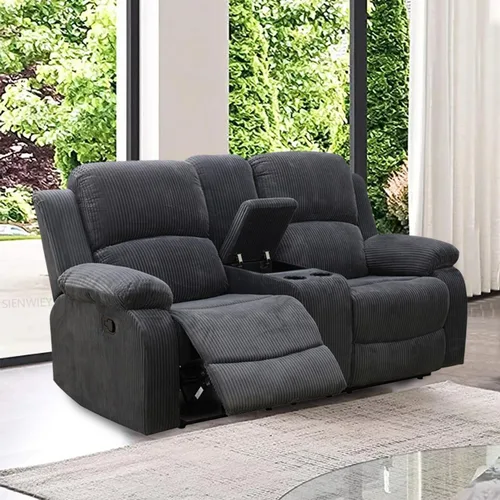 Vista 14 de Sofá reclinable manual, sofá reclinable con portavasos de 3 asientos, sofá de 3 asientos con mesa auxiliar desplegable para sala de estar, oficina