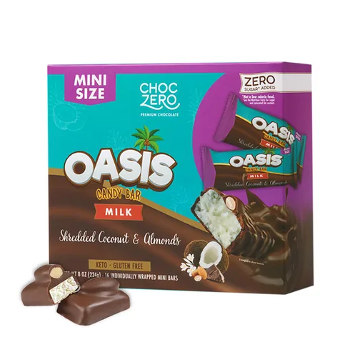 Vista 5 de ChocZero Oasis Bars, barras de caramelo de chocolate sin azúcar, coco y almendras, paquete de 4