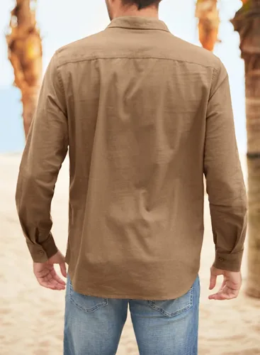 Vista 3 de JMIERR Men's Linen Shirts Casual Button Down Roll Up Long Sleeve Shirts with 2 Flap Pockets