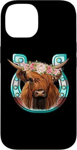 Vista 4 de Floral Highland Cow Heifer Horseshoe Western Country Case for iPhone 16