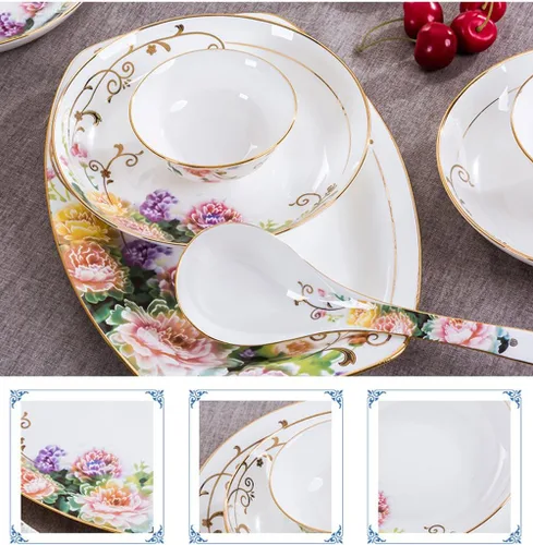 Vista 6 de 60pcs Vajilla Sets Tazones Platos Cucharas Bandeja Plato Jingdezhen Hecho A Mano Arte Cerámica Chinaware Porcelana Tazón Vajilla Tazón