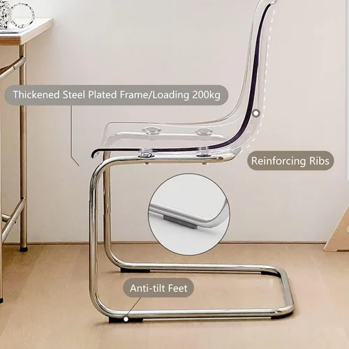 Vista 4 de Silla de comedor con respaldo transparente para el hogar, silla de acrílico de ocio de diseño minimalista, con respaldo de silla de acrílico