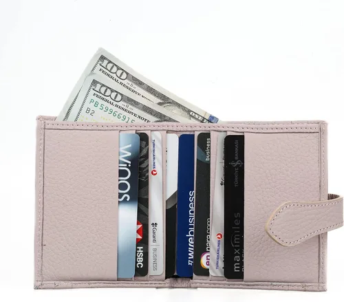 Vista 3 de Grande -3803 Cartera unisex, Rosa pálido, Cartera delgada de cuero con cierre a presión pequeño