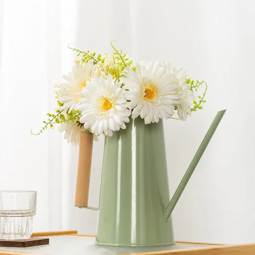 Vista 4 de TOPIA Ramo de margaritas de gerberas artificiales de seda blanca, 10 tallos que combinan con flores silvestres