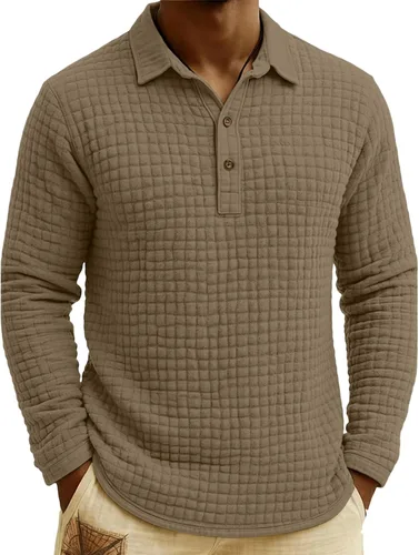 Vista 12 de Polo de punto para hombre, manga larga, ligero, informal, con cuello