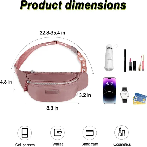 Vista 2 de Bolso pequeño de la honda para las mujeres del riñonera de nylon con la correa ajustable, Rosado