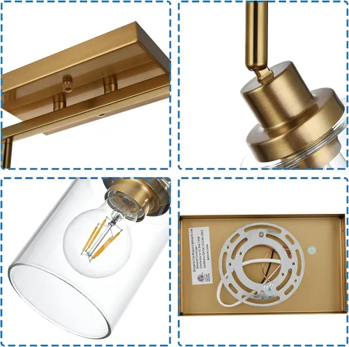Vista 7 de MELUCEE Kit de Iluminación de Riel de 4 Luces, Luminarias de Latón para Tocador de Baño con Cabezal de Riel Ajustable, Lámpara de Techo Tipo Foco