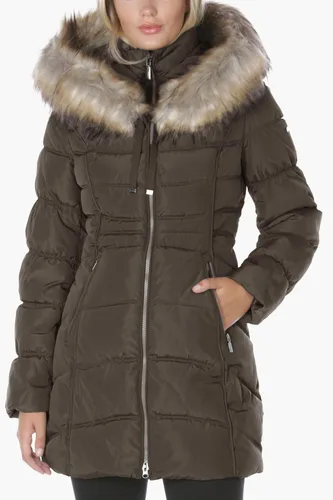 Vista 3 de LAUNDRY BY SHELLI SEGAL Chaqueta acolchada con capucha 34 para mujer con ribete de piel sintética