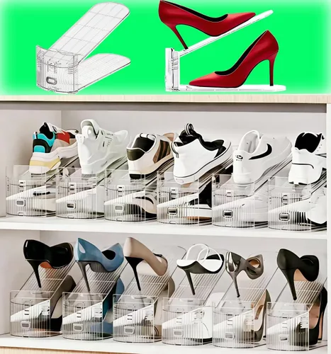 Vista 8 de Organizador de ranuras para zapatos para armario, paquete de 8 unidades, apilador de zapatos, organizador de ranuras ajustables para zapatos
