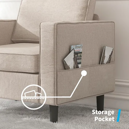 Vista 3 de Mjkone Sillón, silla decorativa con bolsillos de almacenamiento, moderna silla individual para sala de estar, apartamento, espacios pequeños Beige