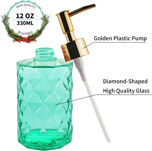 Vista 6 de Dispensador de jabón verde para baño, dispensador de jabón líquido de manos verde esmeralda recargable con bomba de plástico ABS para baño, jabón