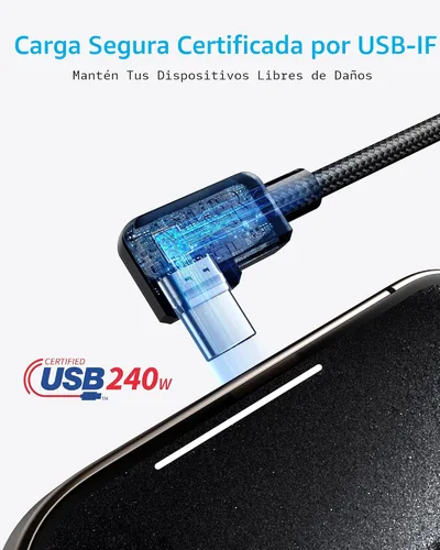 Vista 6 de Anker Cable USB C a USB C en ángulo recto, 240 W, cable de carga trenzado tipo C de 90 grados tipo C para iPhone serie 17 y más