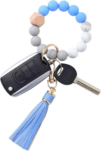 Vista 26 de BAOSIWA Pulsera de cuentas de silicona, llavero de pulsera, cadena para mujer, con borla de cuero Negro