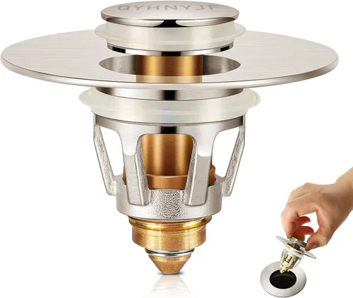 Vista 12 de QYHNYJF Tapón de lavabo de baño mejorado con recogedor de pelo, tapón de drenaje universal emergente, sello de acero inoxidable y silicona