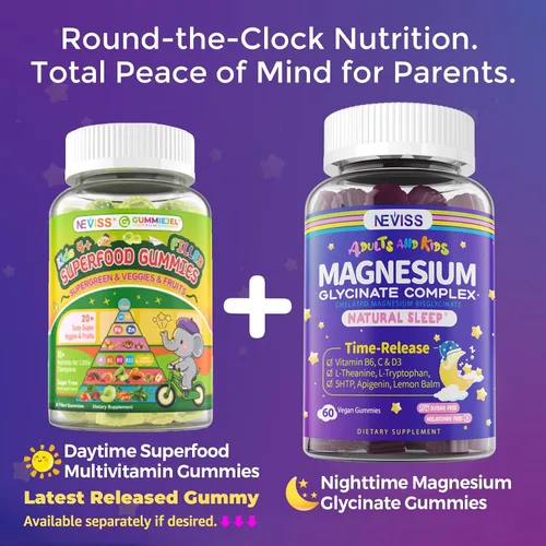 Vista 9 de Gomitas de glicinato de magnesio para adultos y niños mayores de 4 años, suplemento de bisglicinato de magnesio sin azúcar 400/200 mg con B6D3