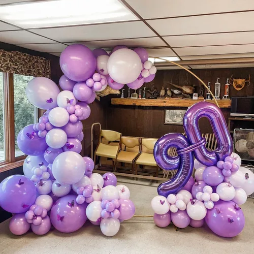Vista 2 de Globos de 40 pulgadas para inflar con helio, de película de aluminio, para fiestas, cierre manual (púrpura 0)