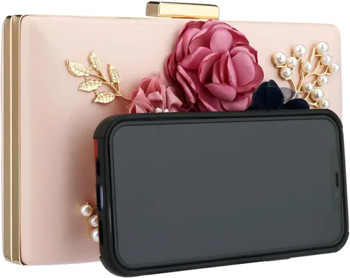 Vista 3 de Bolso de noche floral para mujer, bolso de mano de noche de flores, elegante bolso de banquete para mujer, fiesta, boda, banquete