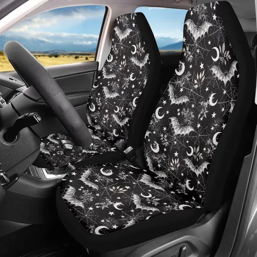 Vista 17 de Bulopur Fundas para asientos de coche negras y blancas con forma de murciélago, protector de asiento de coche universal, accesorios de coche