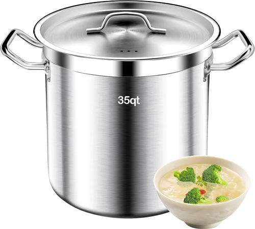 Vista 11 de Olla de Caldo de Acero Inoxidable Cepillado de 20 Cuartos con Tapa - Olla de Caldo Grande - Ollas de Caldo de Inducción de Servicio Pesado de Grado