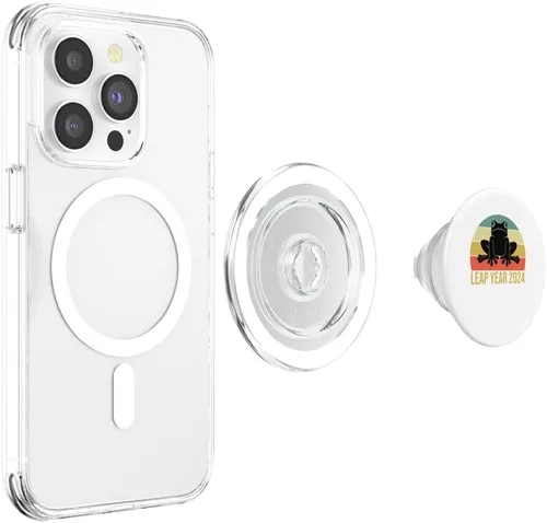 Vista 4 de Leap Frog Year Day 2024 Birthday February 29th Rainbow Retro PopSockets MagSafe PopGrip for iPhone