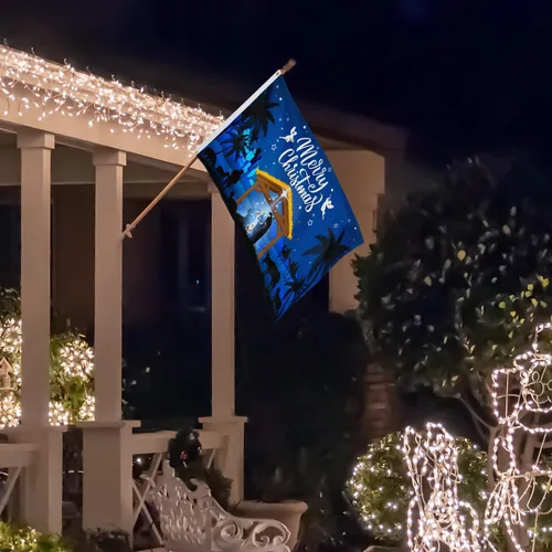 Vista 6 de XIFAN Bandera de Navidad de la Natividad 3x5 pies para exteriores, pancarta grande de escena de la Santa Noche de Jesús de doble cara, suministros