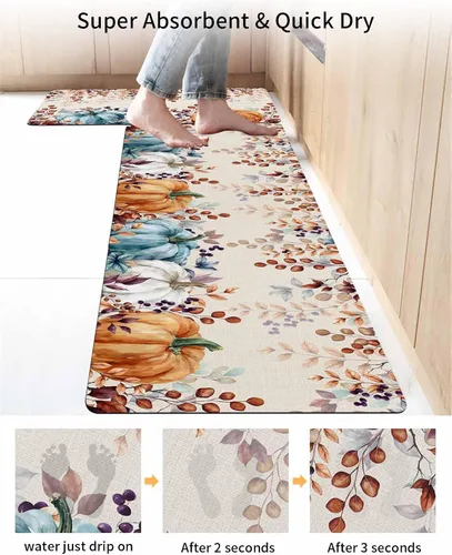 Vista 4 de Alfombra de baño elegante con diseño de calabaza para bañera, antideslizante, de secado rápido y absorbente, de tierra de diatomeas, para fregadero