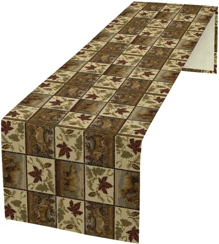 Vista 12 de Camino de mesa de estilo rústico retro, decoración de mesa de cocina, sala de estar, comedor, para el hogar, con diseño de osos, alces, ciervos