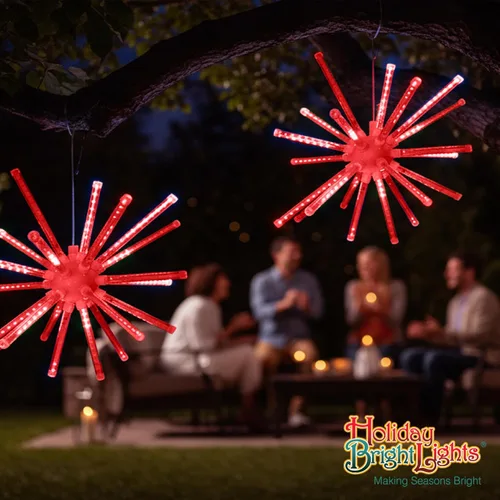 Vista 4 de Holiday Bright Lights Estrella colgante roja de 20 pulgadas con 224 luces LED para interiores y exteriores