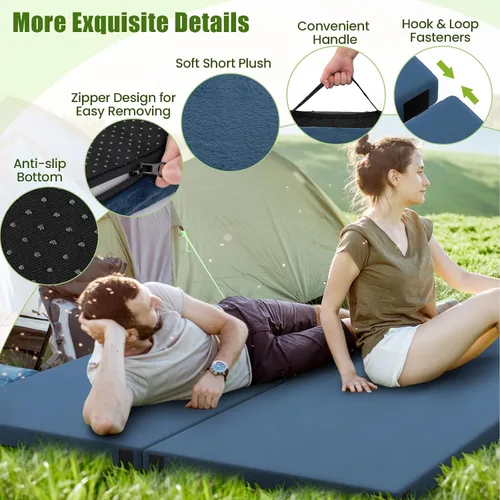 Vista 7 de Tangkula Colchoneta de dormir de espuma viscoelástica, colchón enrollable con bolsa de transporte, parte inferior antideslizante, cama plegable