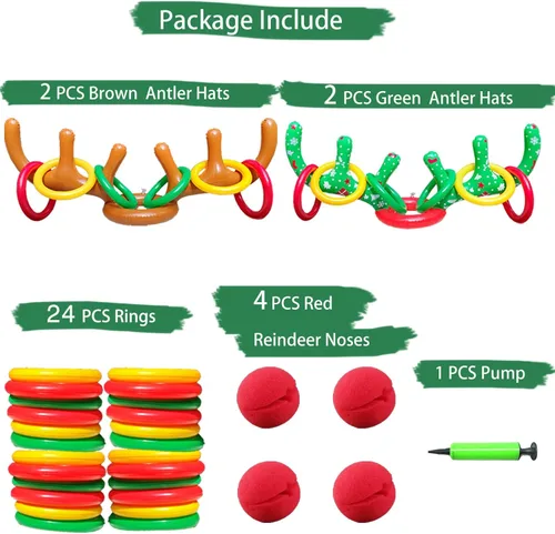 Vista 2 de 4 juegos de juego inflable de Navidad de cuernos de reno con anillos para lanzar, favores escolares, regalos de fiesta, suministros, juguetes