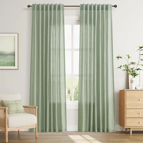 Vista 20 de Joywell - Cortinas de lino de 96 pulgadas de largo para sala de estar Natural