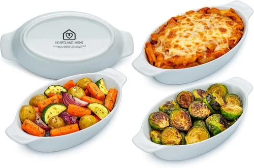 Vista 8 de Heartland Home Plato de Cazuela Mini de Porcelana Ovalado Au Gratin (Juego de 2 piezas). Plato para Hornear Coliflor Au Gratin, Tazones para Banana