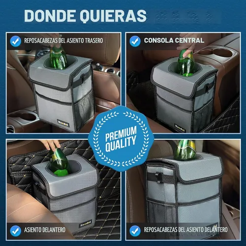 Vista 5 de K KNODEL Basurero para automóvil con tapa, basura para automóvil Gris