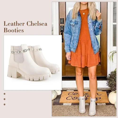 Vista 2 de TINSTREE Botines para mujer tacón bajo con cremallera gruesa estilo Chelsea