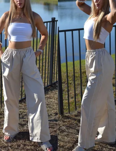 Vista 5 de Athlisan Pantalones de paracaídas para mujer Y2K de pierna ancha para mujer