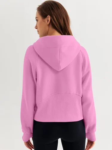 Vista 5 de WYNNQUE Sudadera corta con capucha para mujer, manga larga, forro polar, media cremallera, ropa de otoño