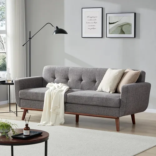 Vista 11 de Kingfun Juegos de muebles de sala de estar, estándar y otomano, sofás de decoración moderna de mediados de siglo, muebles tapizados con botones Beige