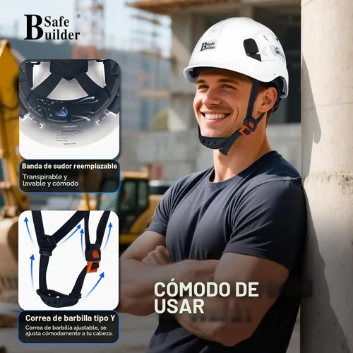 Vista 8 de Casco de Seguridad para Construcción ABS Casco Duro Sistema de Ventilación Ajustable Cascos Duros Protección de Cabeza para Trabajo Industrial