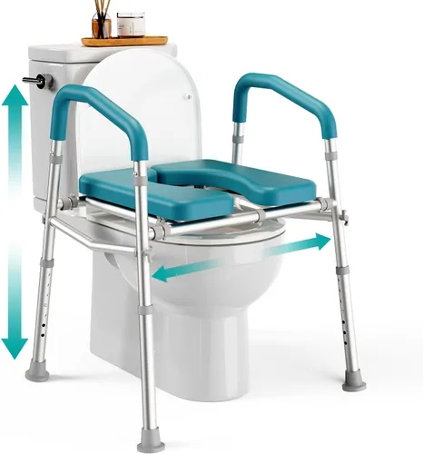 Vista 9 de PELEGON Asiento de inodoro elevado con asas (400 libras) – Silla de inodoro de altura y ancho ajustable con brazos, elevador de inodoro con asas