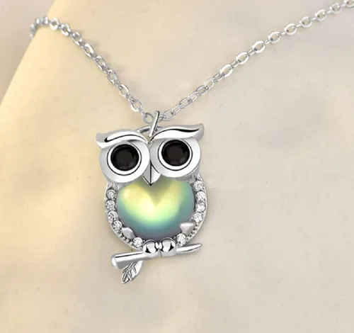 Vista 6 de Lam Sence Collar con colgante de búho de plata de ley con diseño de piedra lunar, Metal, Piedra de luna
