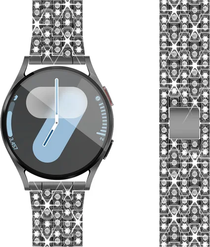 Vista 9 de Correa de diamantes compatible con Samsung Galaxy Watch 4 5 FE - Correa de 1.575 pulgadas con protector de pantalla, 0.787 pulgadas de liberación